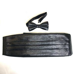 CUMBERBUND + BOWTIE Blk Lame set Vtg NOS NWT